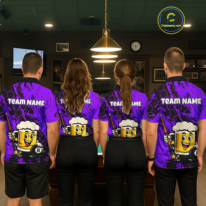 Custom Funny Purple Beer 8 Ball Pool Billiard Shirt for Men Polo & 1/4 Zip, Billiard Team Jerseys NNT147