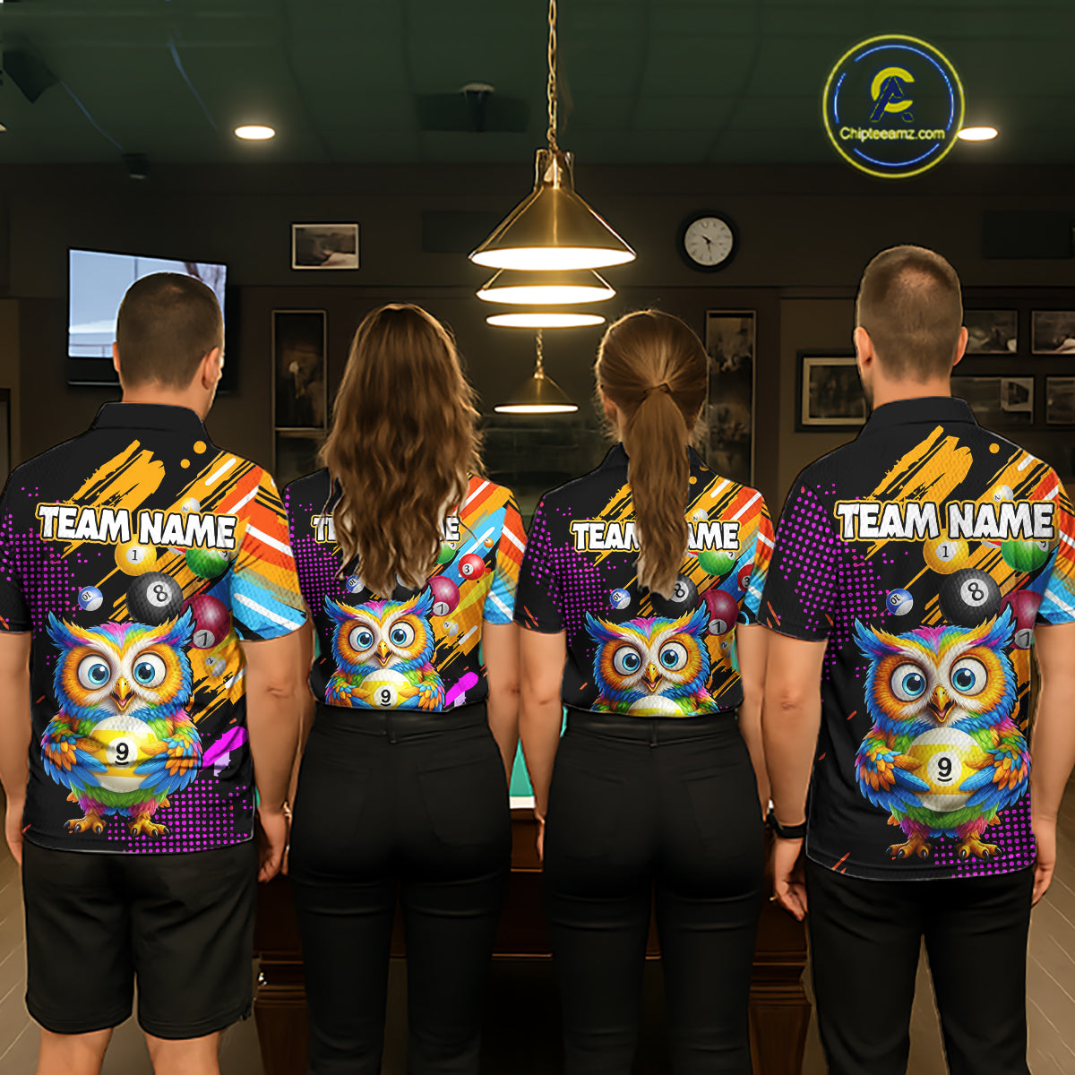 Custom Funny Colorful Owl 9 Ball Pool Billiard Shirt for Men Billiard Team Jersey Polo & 1/4 Zip NNT156