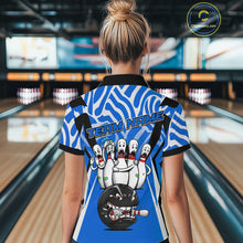 Load image into Gallery viewer, Custom Blue Funny Bowling Jersey for Women Bowling Team Shirts Bowling League Polo &amp; 1/4 Zip HNT155