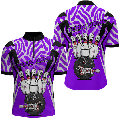 Custom Purple Funny Bowling Jersey for Men Bowling Team Shirts Bowling League Polo & 1/4 Zip HNT155