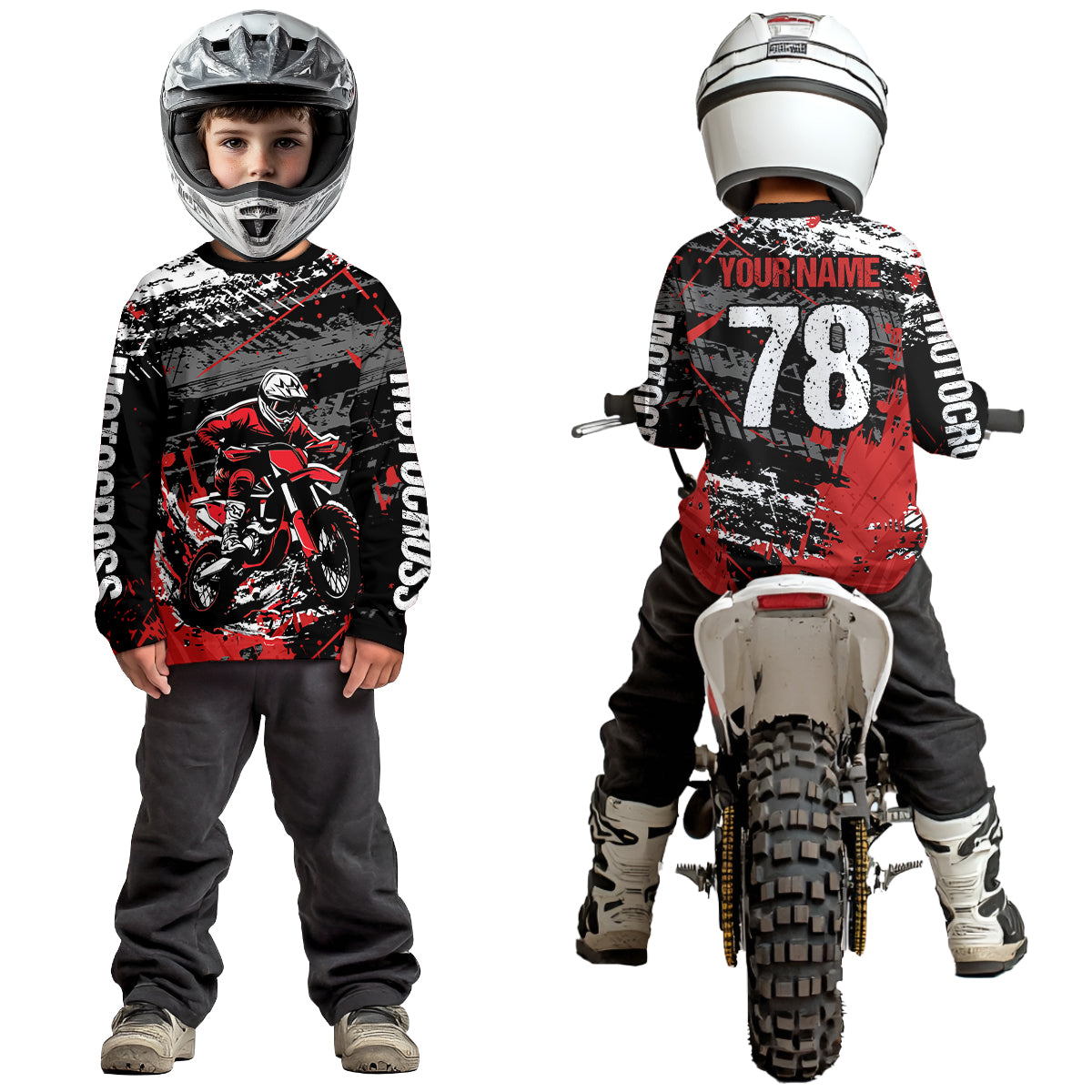 Red Youth Dirt Bike Jersey Adult Kid Upf30+ Customized Motocross Jersey Off-Roading Jersey DNT48