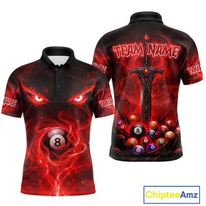 Custom Red Fire Demon Eyes 8 Ball Billiard Shirt for Men Billiard Team Jersey Billiard Outfit NNT196