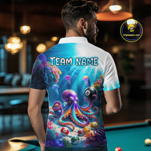 Load image into Gallery viewer, Person wearing a shirt with an octopus and pool ball design, standing in a bar.