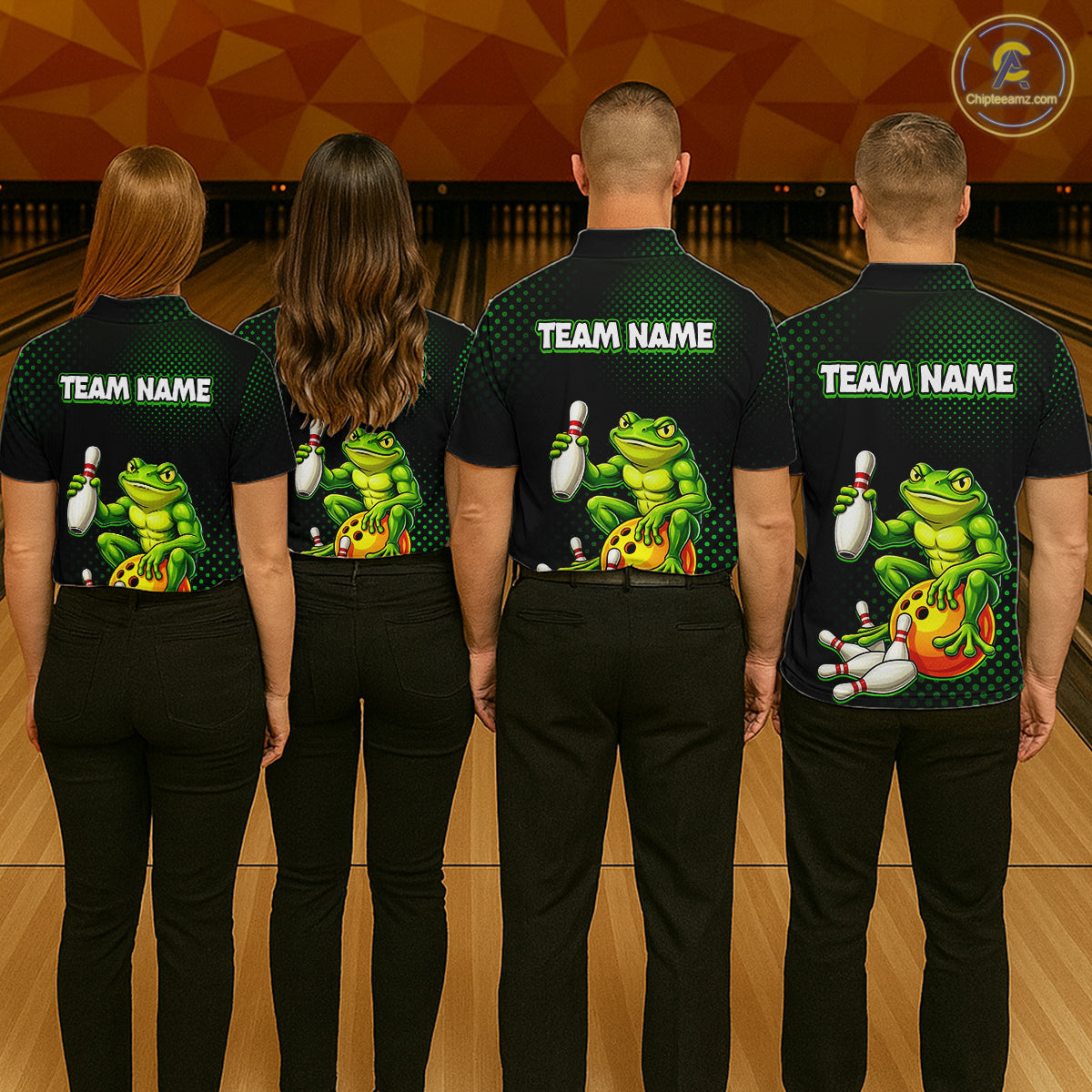 Custom Funny Frog Bowling Jersey for Women Bowling Team Shirts Bowling League Polo & 1/4 Zip HNT246