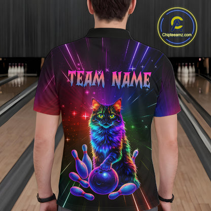 Custom Funny Cat Neon Colorful Bowling Jersey for Men Bowling Uniform Bowling Team Shirts HNT281