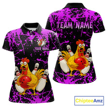 Load image into Gallery viewer, Custom Purple Funny Chicken Bowling Jersey for Women Bowling Uniform Bowling Team Shirts HNT282