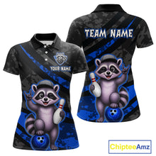 Load image into Gallery viewer, Custom Blue Funny Raccoon Bowling Jersey for Women Bowling Team Shirts Bowling League HNT389