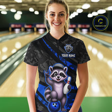 Load image into Gallery viewer, Custom Blue Funny Raccoon Bowling Jersey for Women Bowling Team Shirts Bowling League HNT389