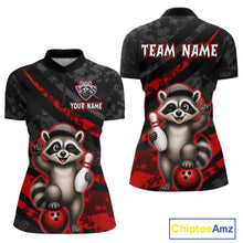 Load image into Gallery viewer, Bowling-themed shirts with raccoon design and customizable text on a white background
