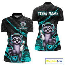 Load image into Gallery viewer, Bowling shirt with raccoon design and customizable text on a white background