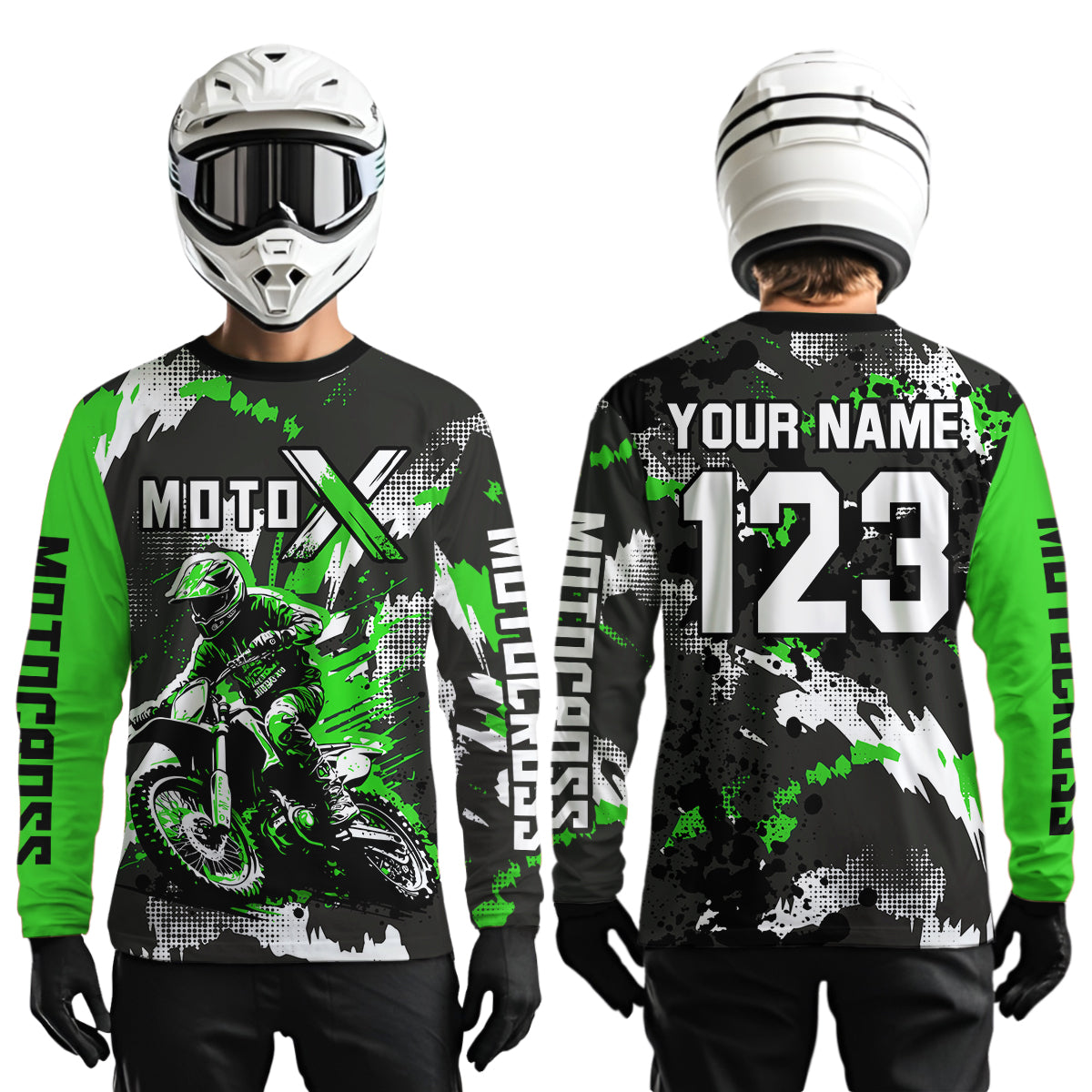 Green Youth Motocross Jersey Racing Shirts Custom Dirt Bike Shirts Kid Men Women UPF30+ DNT32