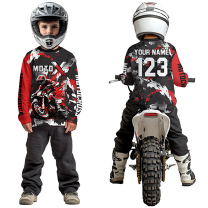 Red Youth Motocross Jersey Racing Shirts Custom Dirt Bike Shirts Kid Men Women UPF30+ DNT32