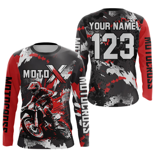Red Youth Motocross Jersey Racing Shirts Custom Dirt Bike Shirts Kid Men Women UPF30+ DNT32