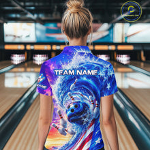 Load image into Gallery viewer, Custom American Wave Patriotic Bowling Jersey for Women Unisex Bowling Team Shirts Polo &amp; 1/4 Zip HNT343