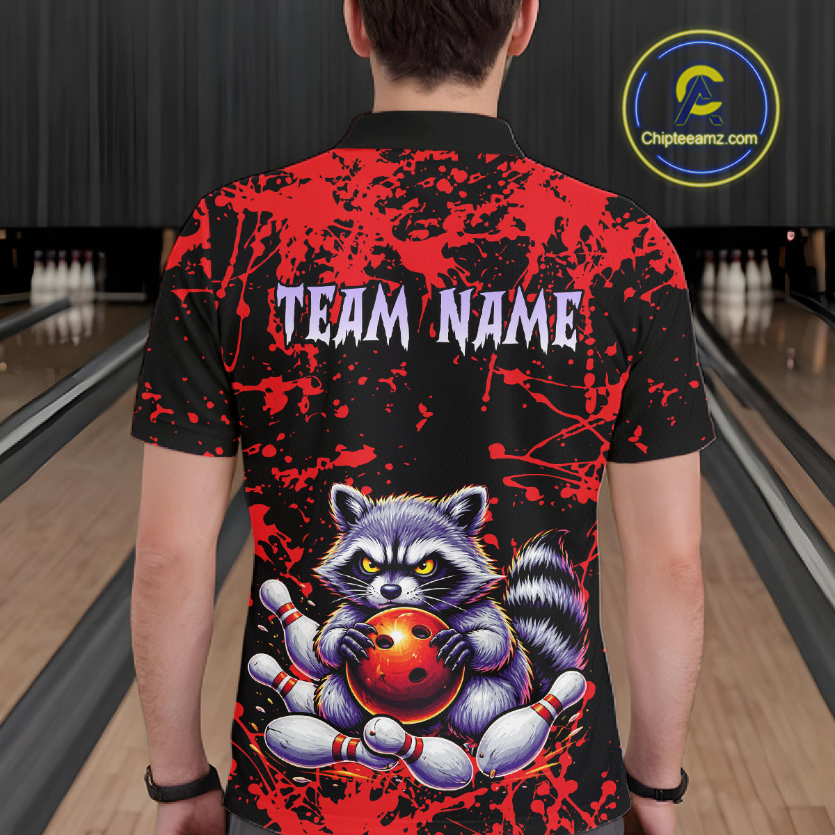 Custom Red Raccoon Bowling Jersey for Men Bowling Uniform Polo & 1/4 Zip Bowling Team Shirts HNT224