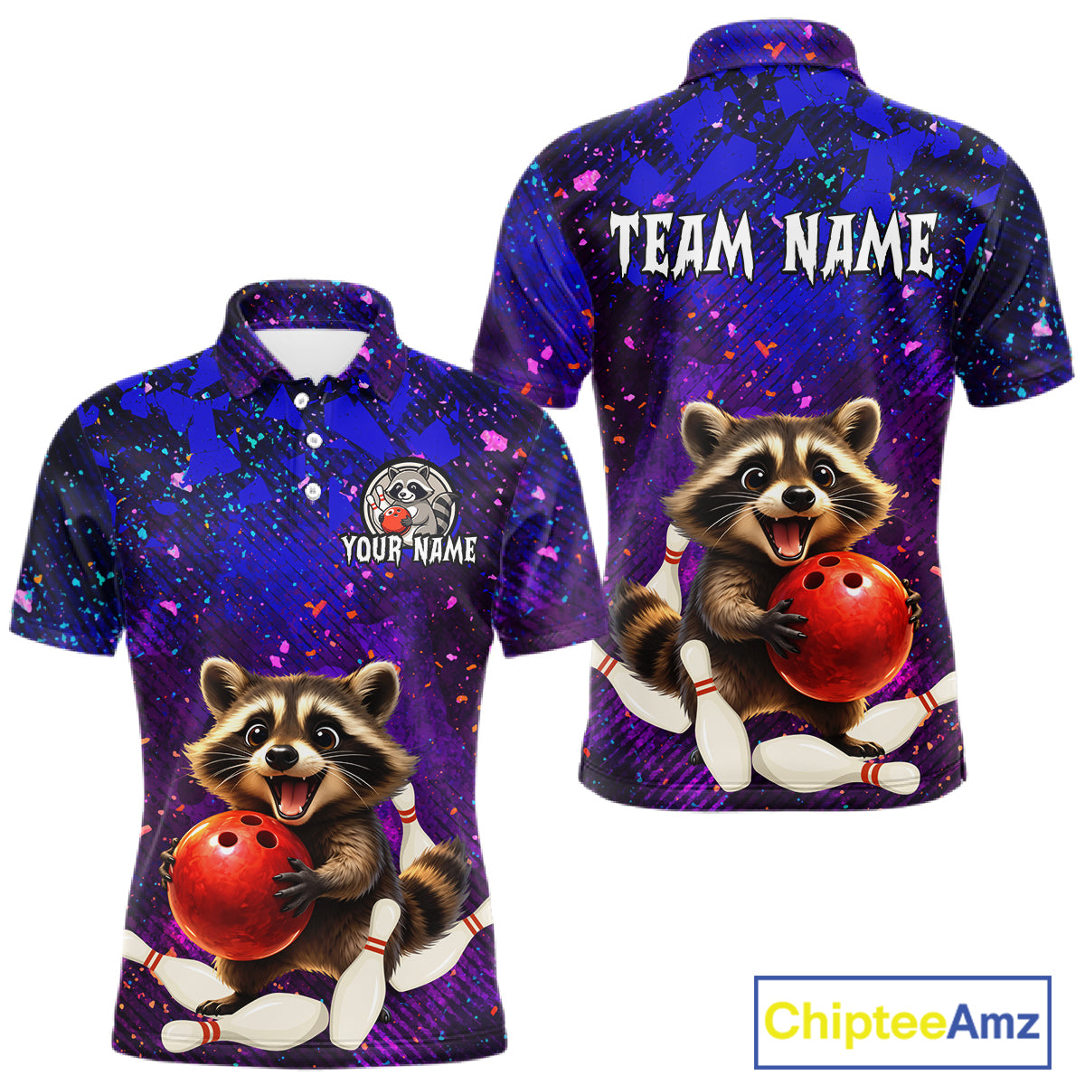 Custom Funny Raccoon Bowling Jersey for Men Bowling Uniform Polo & 1/4 Zip Bowling Team Shirts HNT229