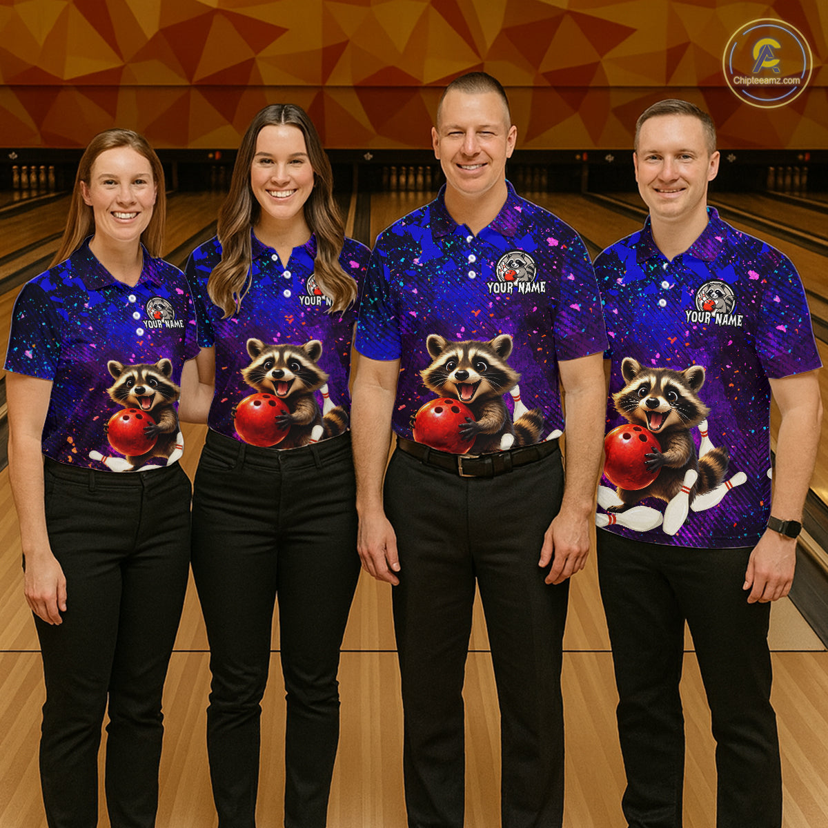 Custom Funny Raccoon Bowling Jersey for Men Bowling Uniform Polo & 1/4 Zip Bowling Team Shirts HNT229