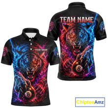 Load image into Gallery viewer, Polo shirt with tiger design and customizable text on a white background