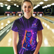 Load image into Gallery viewer, Custom Neon Cat Bowling Jersey for Women Bowling Team Shirts Bowling League Polo &amp; 1/4 Zip HNT153