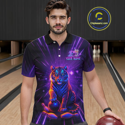 Custom Neon Tiger Bowling Jersey for Men Bowling Team Shirts Bowling League Polo & 1/4 Zip HNT154