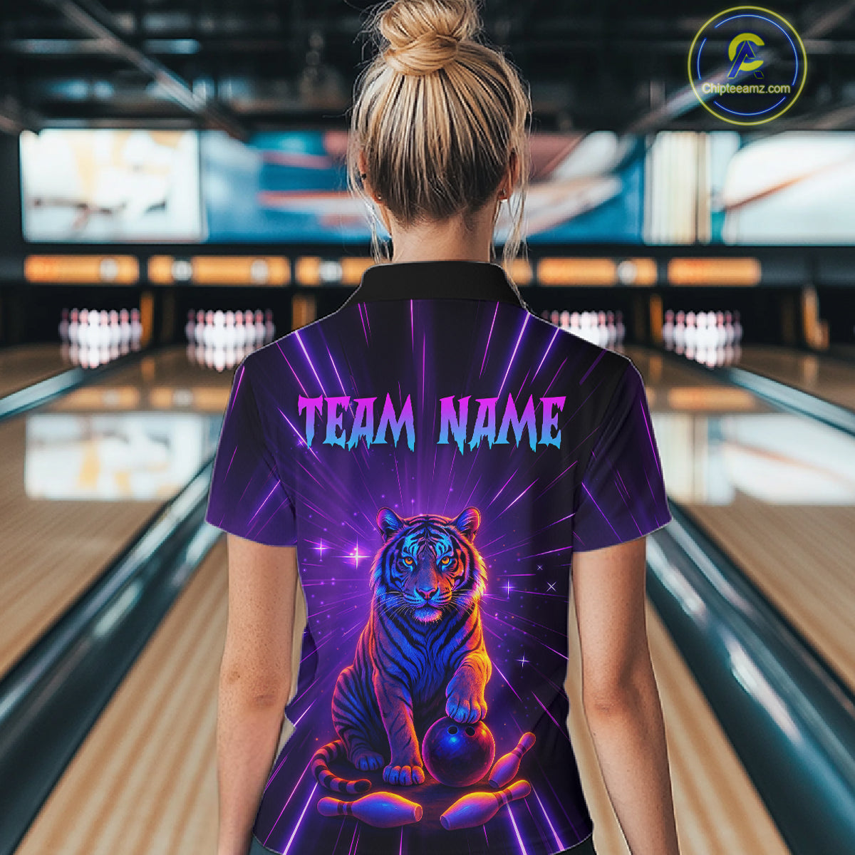 Custom Neon Tiger Bowling Jersey for Women Bowling Team Shirts Bowling League Polo & 1/4 Zip HNT154