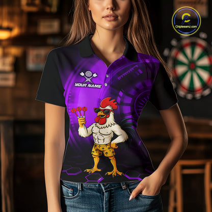 Custom Purple Funny Chicken Darts Shirt for Women Darts Team Jerseys Polo & 1/4 Zip Dart League NNT131