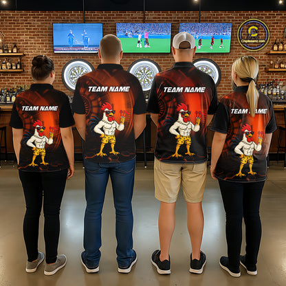 Custom Orange Funny Chicken Darts Shirt for Women Darts Team Jerseys Polo & 1/4 Zip Dart League NNT131