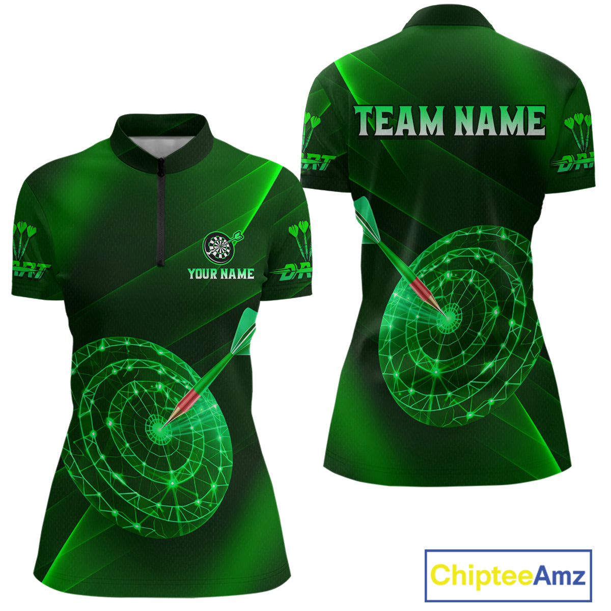 Custom Neon Green Cyber Dartboard Darts Shirt for Women Darts Team Jerseys Polo & 1/4 Zip NNT132