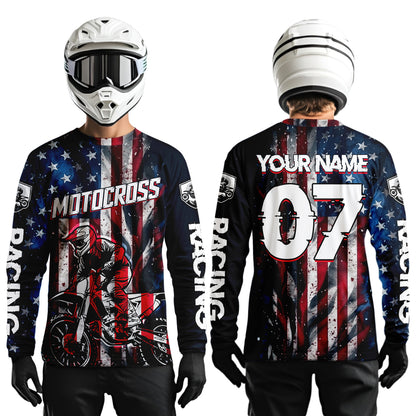 US Flag Youth Motocross Jersey Custom Dirt Bike Shirt Kid Men Women Motocross Shirt UPF30+ DNT37