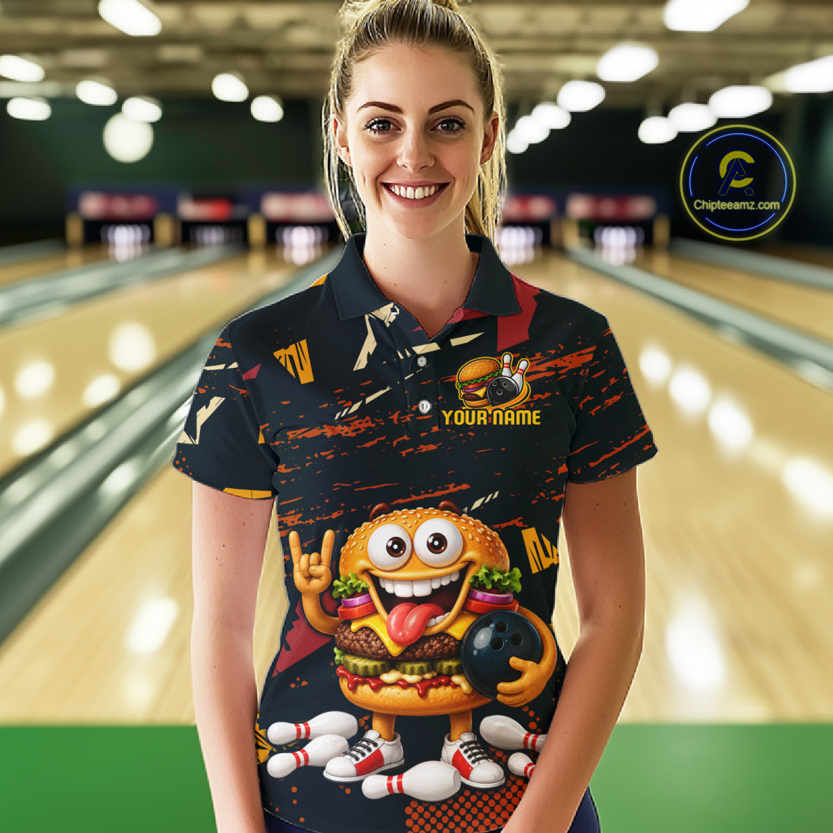 Custom Funny Hamburger Bowling Team Shirts Bowling Jersey for Women Bowling League HNT465