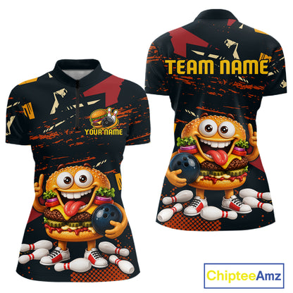 Custom Funny Hamburger Bowling Team Shirts Bowling Jersey for Women Bowling League HNT465