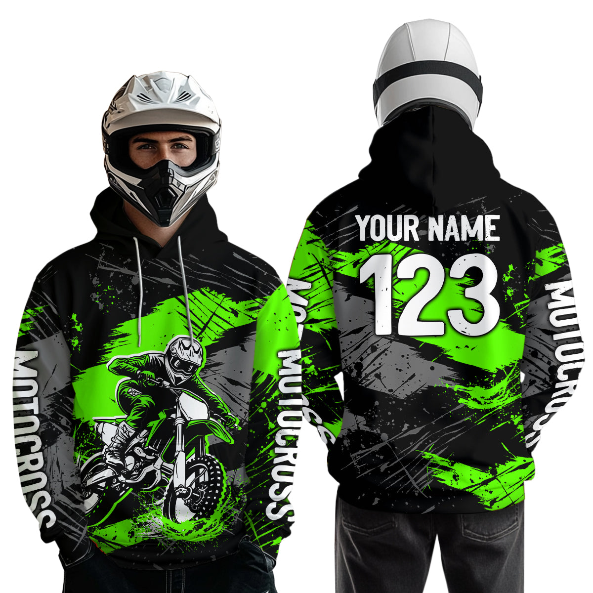 Custom Green Dirt Bike Hoodie Motocross Sweatshirts for Kid Men Women Motorcycle Hoodie HOT39