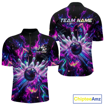 Custom Watercolor Pink Purple Bowling Jersey for Men Bowling Team Shirts Polo & 1/4 Zip HNT268