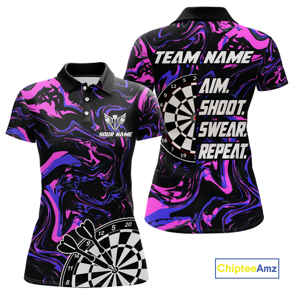 Pink-Purple Pattern Aim Shoot Swear Repeat Darts Team Jerseys Dart Shirts For Women NNT168