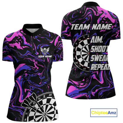 Pink-Purple Pattern Aim Shoot Swear Repeat Darts Team Jerseys Dart Shirts For Women NNT168