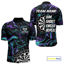 Load image into Gallery viewer, Turquoise-Purple Pattern Aim Shoot Swear Repeat Darts Team Jerseys Dart Shirts For Men NNT168