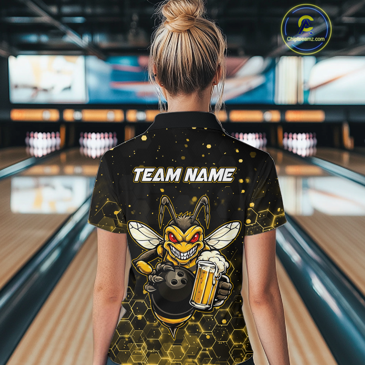 Custom Funny Beer Bee Bowling Jersey for Women Bowling Team Shirts Polo & 1/4 Zip HNT191