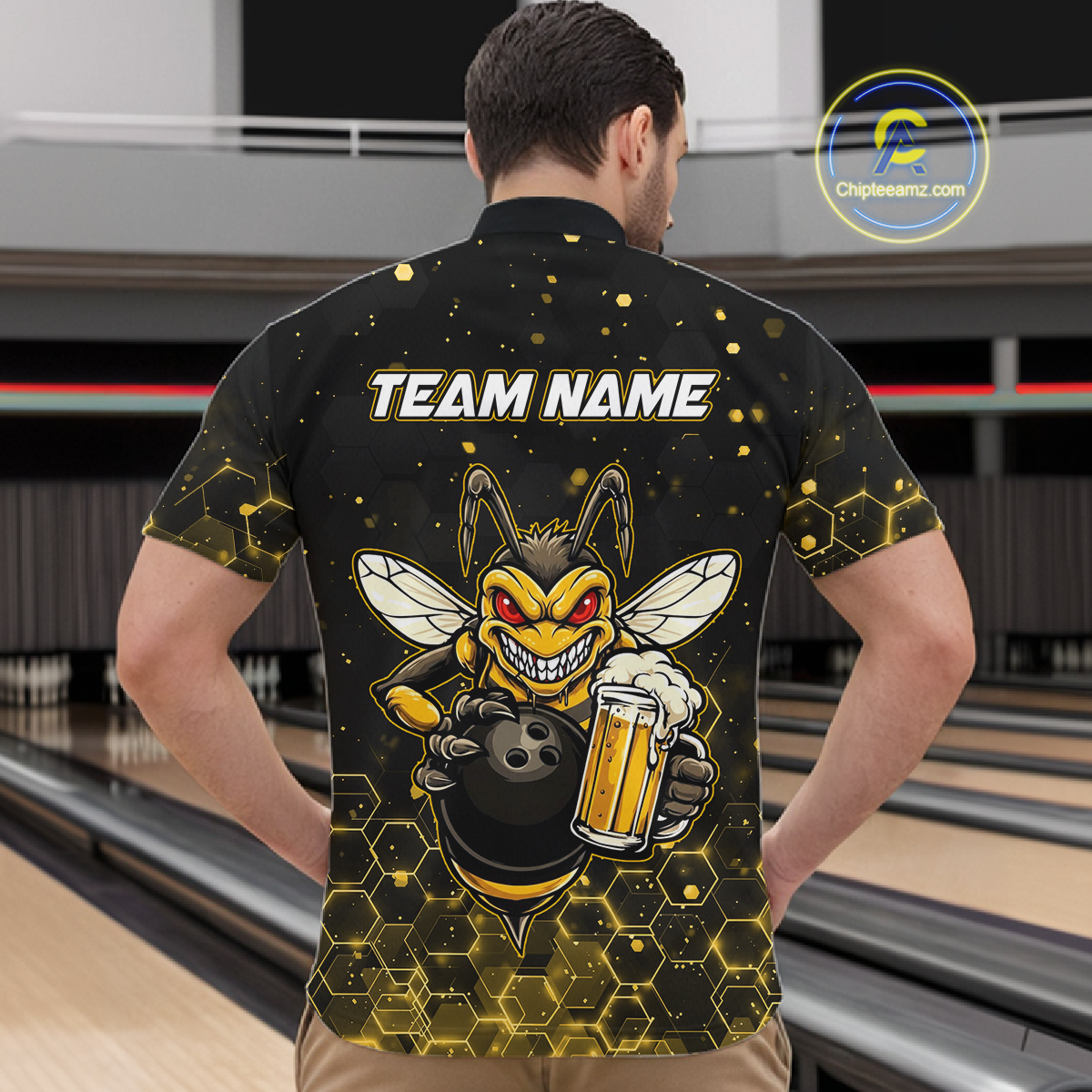 Custom Funny Beer Bee Bowling Jersey for Men Bowling Team Shirts Polo & 1/4 Zip HNT191