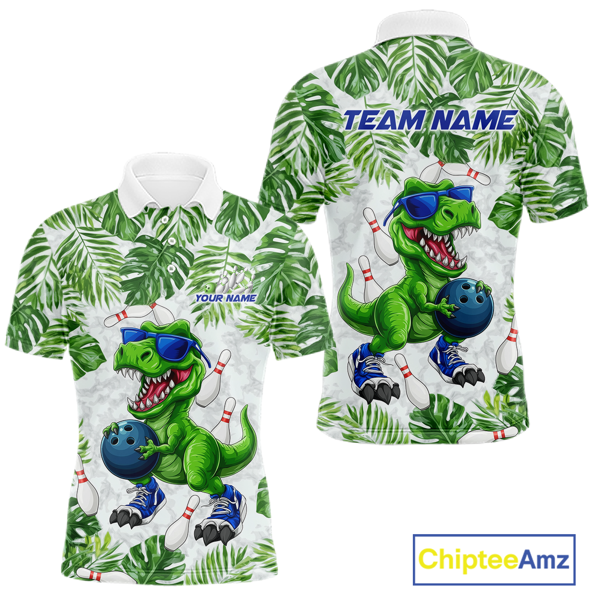 Custom Funny Dinosaur Bowling Jersey for Men Bowling Tournament Polo & 1/4 Zip Bowling Team Shirts HNT214