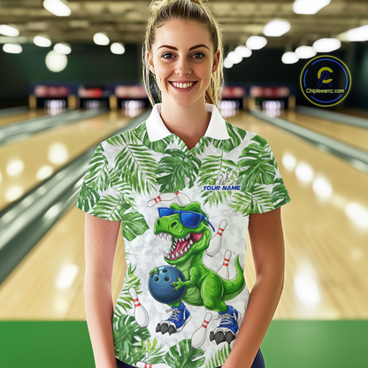 Custom Funny Dinosaur Bowling Jersey for Women Bowling Tournament Polo & 1/4 Zip Bowling Team Shirts HNT214
