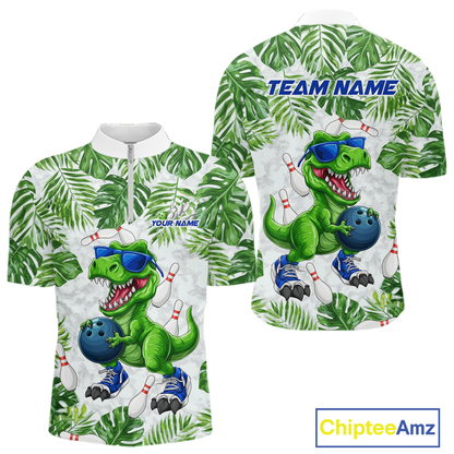 Custom Funny Dinosaur Bowling Jersey for Men Bowling Tournament Polo & 1/4 Zip Bowling Team Shirts HNT214