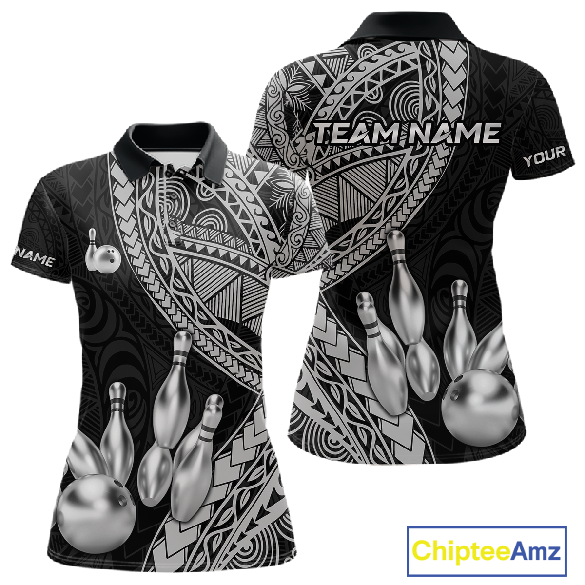 Black and White Tribal Pattern Bowling Jersey for Women Bowling Uniform Bowling Team Shirts HNT225