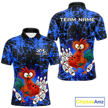 Load image into Gallery viewer, Blue Funny Chicken Bowling Jersey for Men Bowling League Bowling Team Shirts Polo &amp; 1/4 Zip HN232