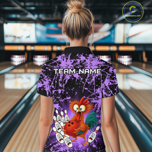 Load image into Gallery viewer, Purple Funny Chicken Bowling Jersey for Women Bowling League Bowling Team Shirts Polo &amp; 1/4 Zip HN232