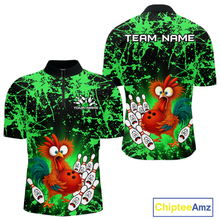 Load image into Gallery viewer, Green Funny Chicken Bowling Jersey for Men Bowling League Bowling Team Shirts Polo &amp; 1/4 Zip HN232