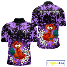 Load image into Gallery viewer, Purple Funny Chicken Bowling Jersey for Men Bowling League Bowling Team Shirts Polo &amp; 1/4 Zip HN232
