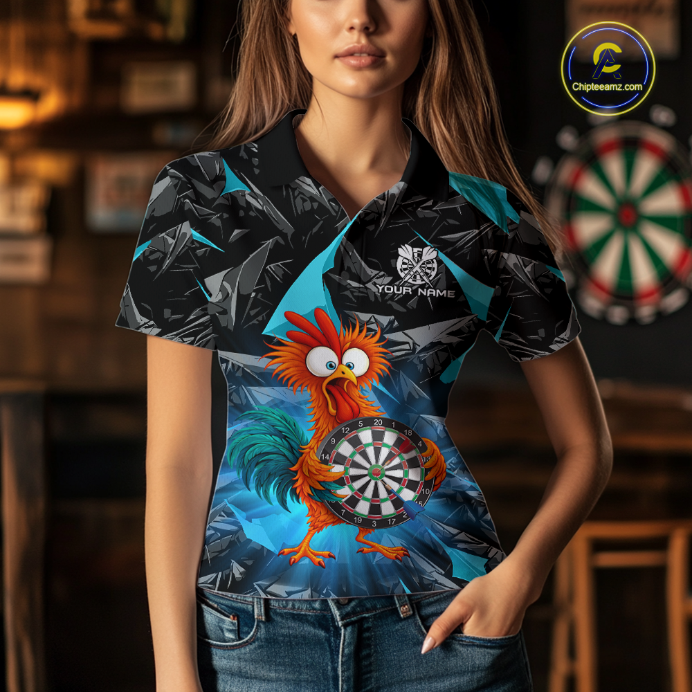 Custom Funny Turquoise Chicken Dart Shirts For Women Dart Board Gifts Darts Team Jerseys Dart League NNT152