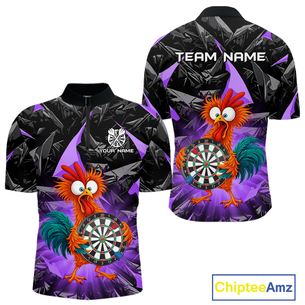 Custom Funny Purple Chicken Dart Shirts For Men Dart Board Gifts Darts Team Jerseys Dart League NNT152