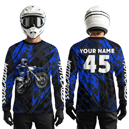 Custom Blue Motocross Jersey Kid Adult Dirt Bike Off-Road Shirt Motorcycle Shirt Upf30+ DNT52