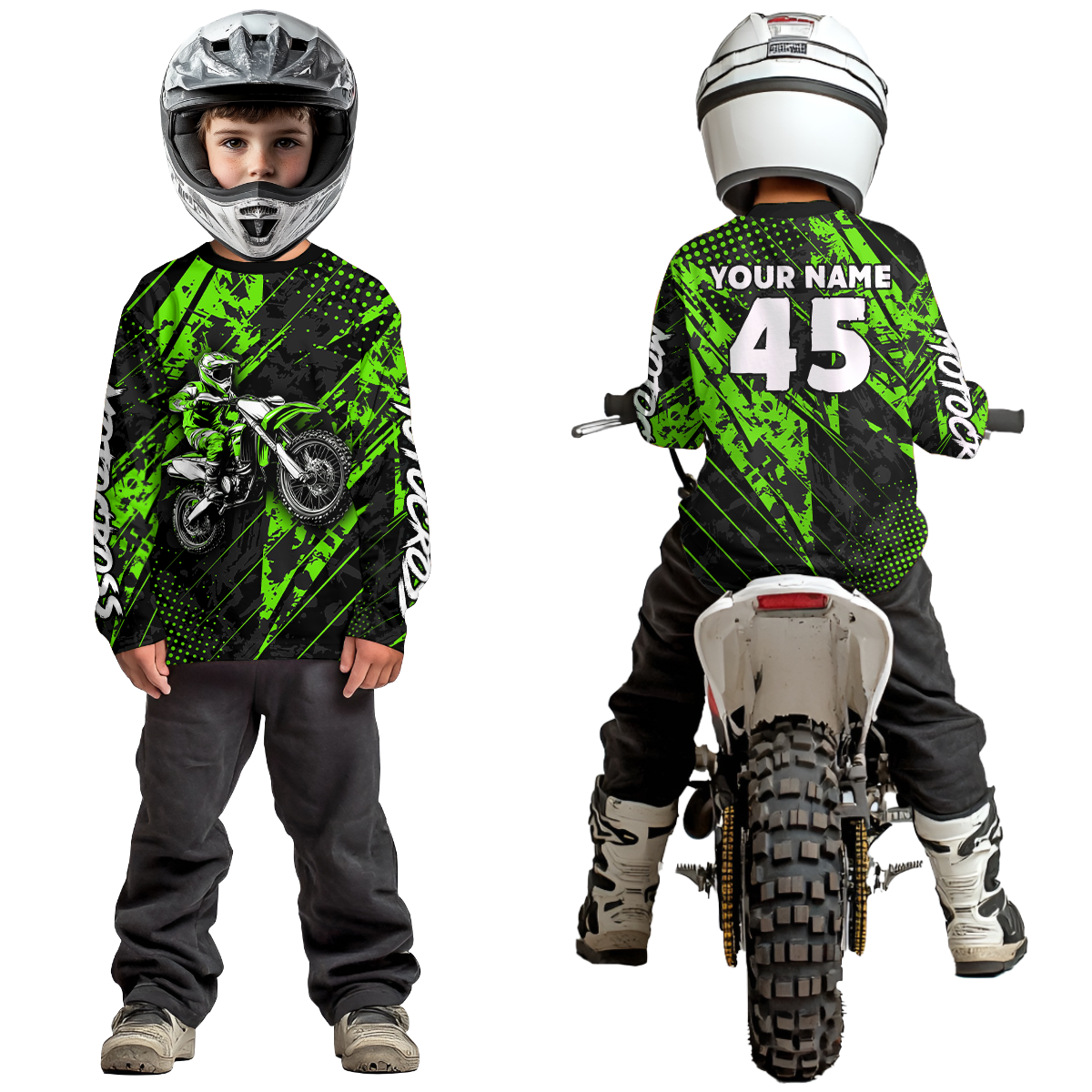 Custom Green Motocross Jersey Kid Adult Dirt Bike Off-Road Shirt Motorcycle Shirt Upf30+ DNT52